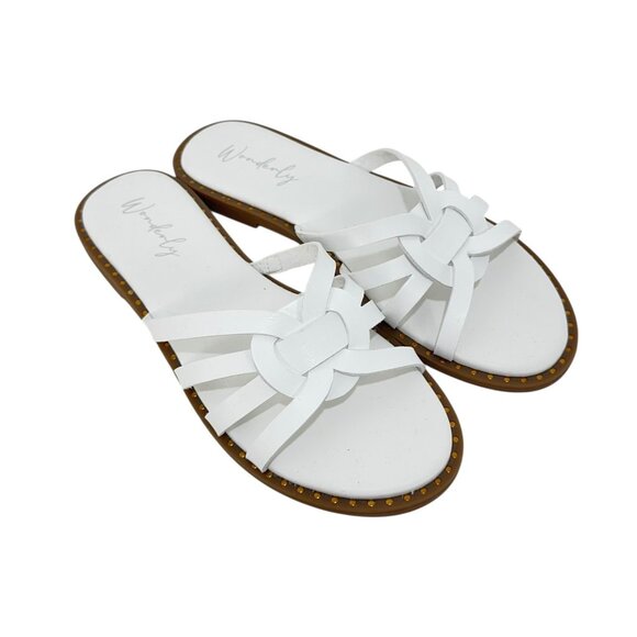 Wonderly Tara Womens White Woven Slide Sandals Size 7.5 Faux Leather - Picture 6 of 13